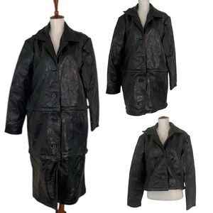 Vintage Leather Coat Women’s L 3 in 1 Adjustable Midi Short Long Jacket‎